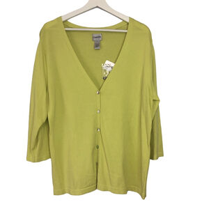 Chico's Sadie Lime Green V Neck Button Cardigan XL